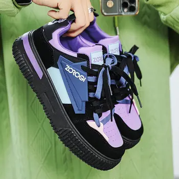Фиолетовые мужские кроссовки в стиле пэчворк, оригинальные спортивные кроссовки на платформе, Дышащая роскошная повседневная обувь смешанных цветов, модные мужские кроссовки 2
