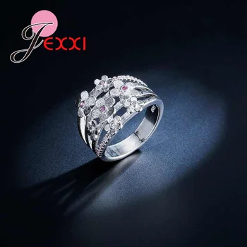 Фирменные дизайнерские широкие винтажные кольца с цветами Для женщин с кубическим цирконием, модные свадебные кольца из стерлингового серебра 925 пробы, ювелирные изделия для новобрачных 18
