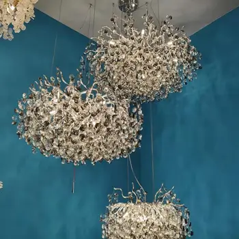 Хрустальная люстра серебряное освещение для гостиной дизайнерский светильник для лобби роскошной виллы отеля 15