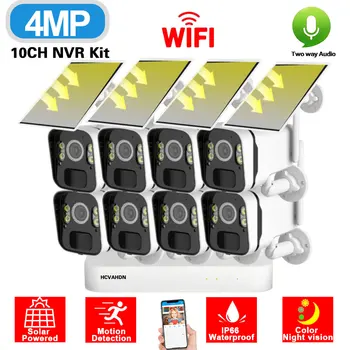 Цветное Ночное Видение Солнечная Беспроводная Система Камеры Безопасности 5MP 8CH Wifi NVR Комплект 2-Полосного Аудио 4MP 4CH CCTV Комплект Видеонаблюдения 1