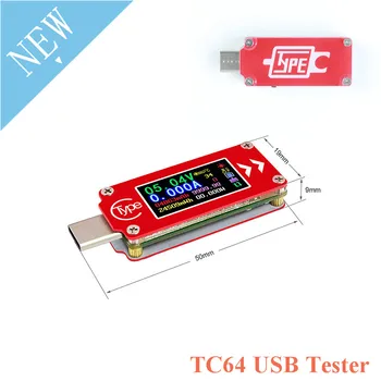 Цветной ЖК-экран TC64 Type-C USB-вольтметр, Амперметр, измеритель напряжения, тока, мультиметр, батарея PD, быстрая зарядка, USB-тестер мощности 2