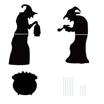 Черный Силуэт Ведьмы на Хэллоуин, Праздничное Украшение, Атмосфера Ужаса в Саду, Реквизит 1