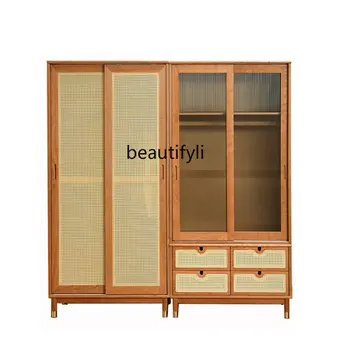 Шкаф из ротанга в японском стиле, Вишневое дерево, Маленькая квартира, Домашний шкаф со стеклянной раздвижной дверью, комбинация шкафов в стиле Ретро, Простой шкаф