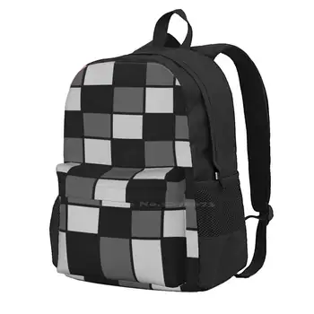 Школьная сумка в черно-белую клетку Рюкзак большой емкости ноутбук 15 Дюймов Черно-белая Серая клетчатая коробка с клетчатым рисунком 13