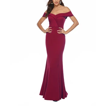 Элегантное платье с V-образным вырезом и открытыми плечами, макси-платье с рюшами для официальной вечеринки S 2XL, винно-красное, темно-синее, розовое 2