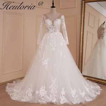 Элегантное свадебное платье HEULORIA Трапециевидное свадебное платье с длинным рукавом Robe De Mariee с кружевной аппликацией Свадебное платье невесты
