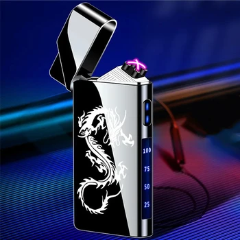 Электрическая плазменная беспламенная USB-зажигалка Металлическая уличная ветрозащитная с цифровым дисплеем питания Сенсорная Необычная портативная зажигалка в подарок 5