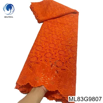 Ярко-Оранжевая Африканская Ткань С Блестками, Нигерийский Гипюр, Водорастворимый Шнур, Кружево, Открытое Дизайнерское Вечернее Платье ML83G98 14